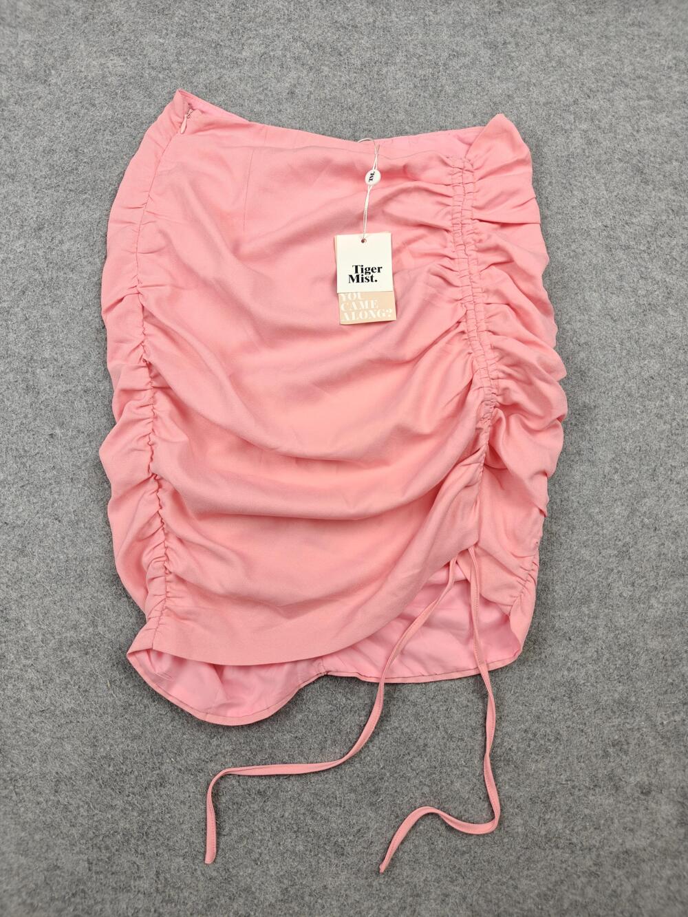 Tiger Mist Skirt Womens Medium Pink Satin Mini Ruched Drawstring Zip Lined Party
